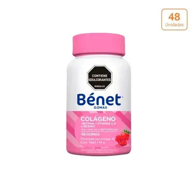 8384 🍓 BÉNET Gomas de Colágeno + Biotina + Vitaminas C, E y Selenio sabor frutos rojos x 144g - N48860