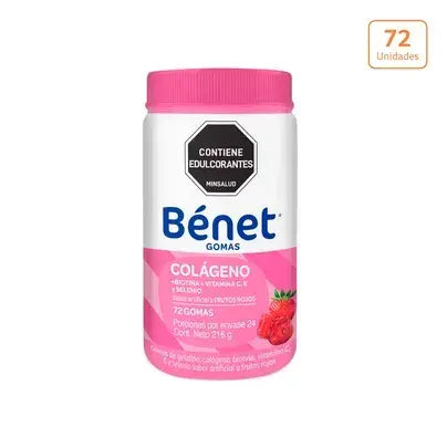 8383 🍓 BÉNET Gomas de Colágeno + Biotina + Vitaminas C, E y Selenio sabor frutos rojos x216g - N48861