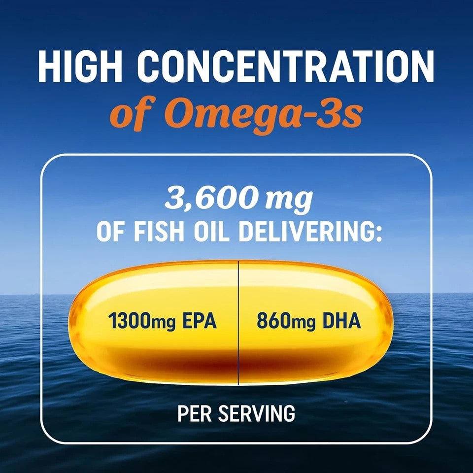 Triple Strength Omega 3 Fish Oil 3600Mg EPA & DHA over 2100Mg Omega3 Fatty 120Ct