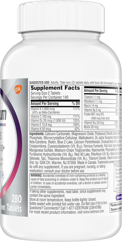 Minis Silver Women'S Multivitamin for Women 50 Plus, Multimineral Supplement with Vitamin D3, B Vitamins, Non-Gmo Ingredients, Supports Memory and Cognition in Older Adults - 280 Ct
