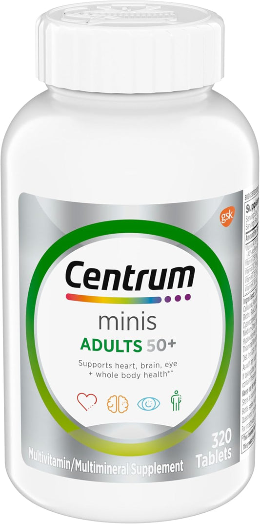 Minis Silver Multivitamin Tablet for Adults 50 Plus, Multimineral Supplement, Vitamin D3, B-Vitamins, Gluten Free, Non-Gmo Ingredients, Supports Memory and Cognition in Older Adults - 320 Ct