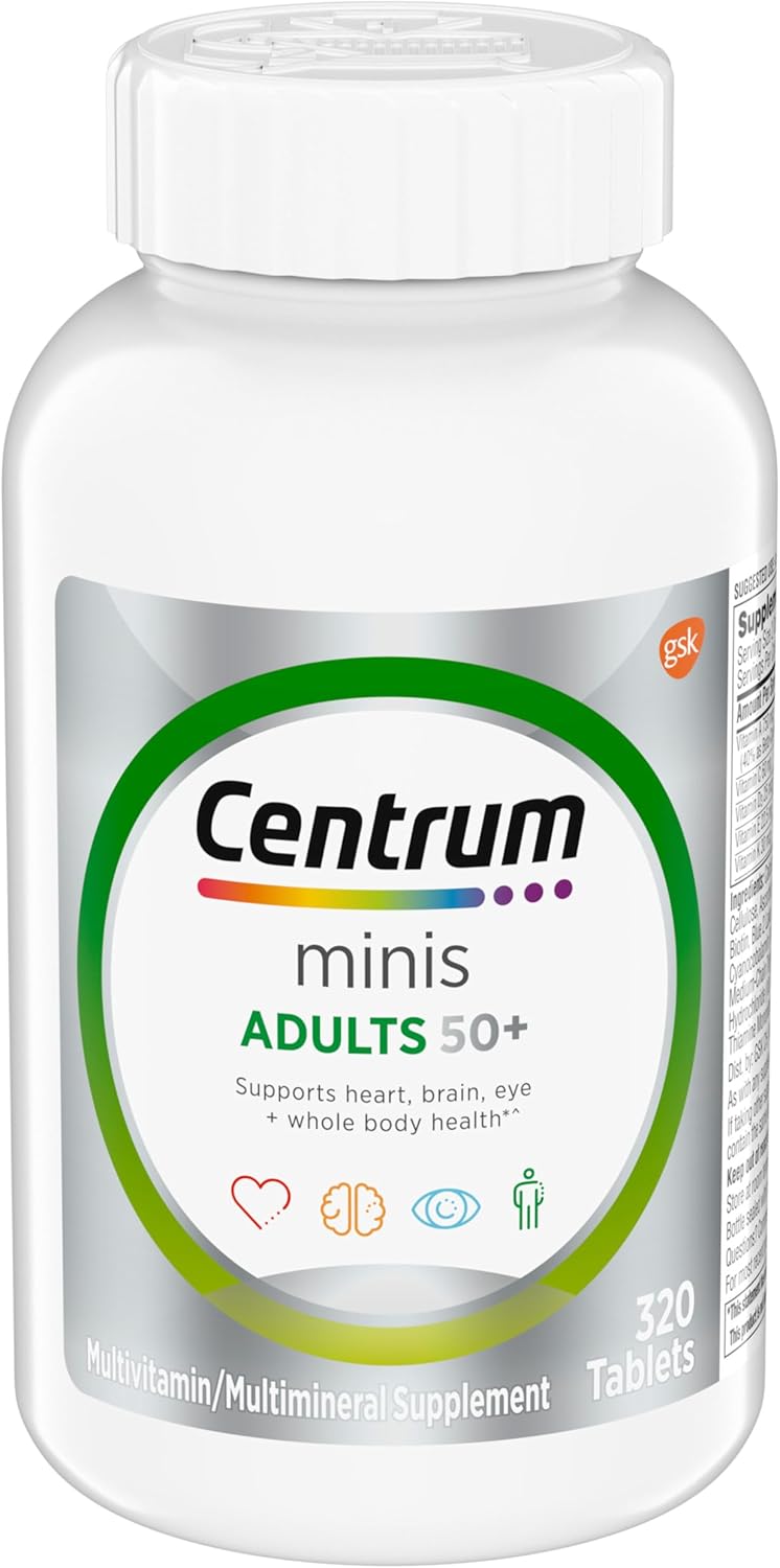 Minis Silver Multivitamin Tablet for Adults 50 Plus, Multimineral Supplement, Vitamin D3, B-Vitamins, Gluten Free, Non-Gmo Ingredients, Supports Memory and Cognition in Older Adults - 320 Ct