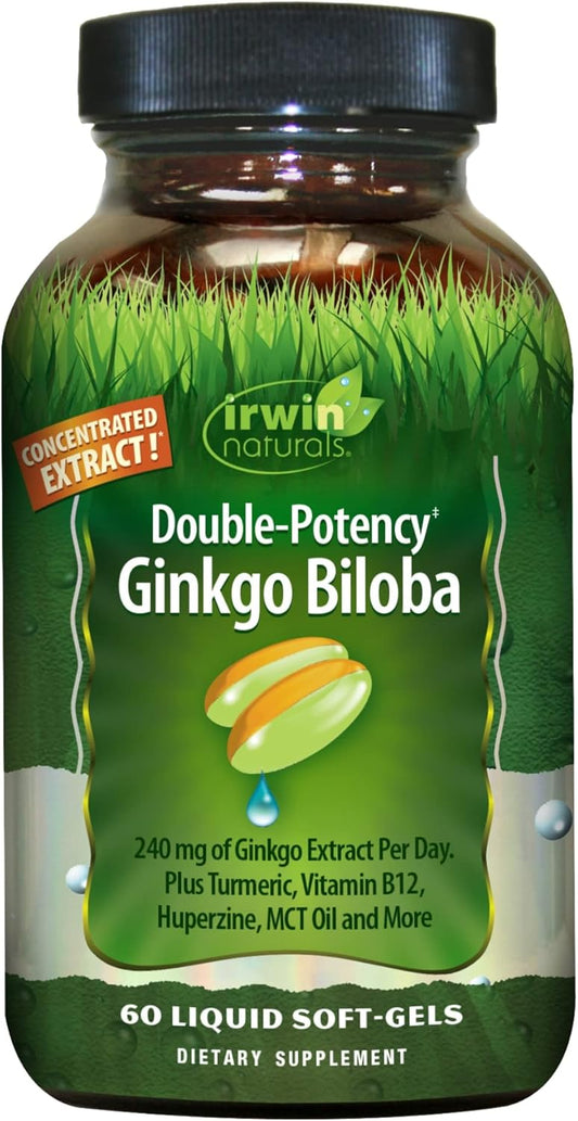 Double-Potency Ginkgo Biloba 240Mg Extra Strength Brain Health Supplement - Enhance Memory, Mental Focus, Alertness, Concentration & Herbal Energy Booster - 60 Liquid Softgels