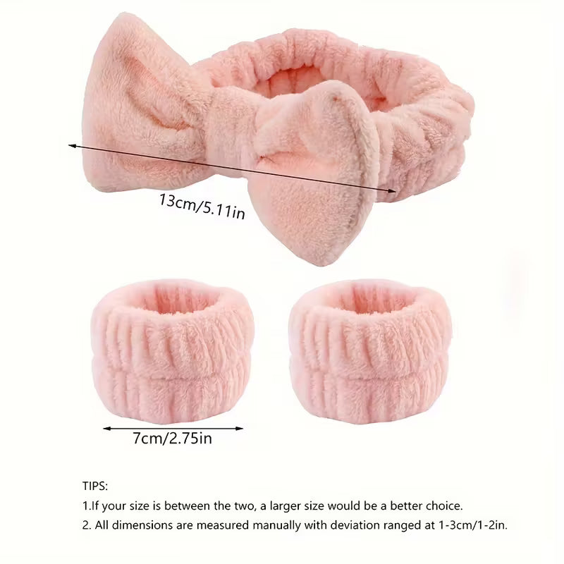 1931 🎀 DIADEMAS Y MUÑEQUERAS DE FELPA PARA SKINCARE 💦 T20-03