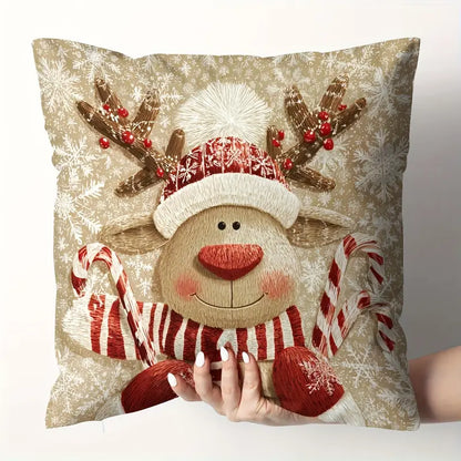 🎄 Set de 4 Fundas de Cojín Navideñas Festivas – Pan de Jengibre, Muñeco de Nieve, Papá Noel y más - MVU5247884