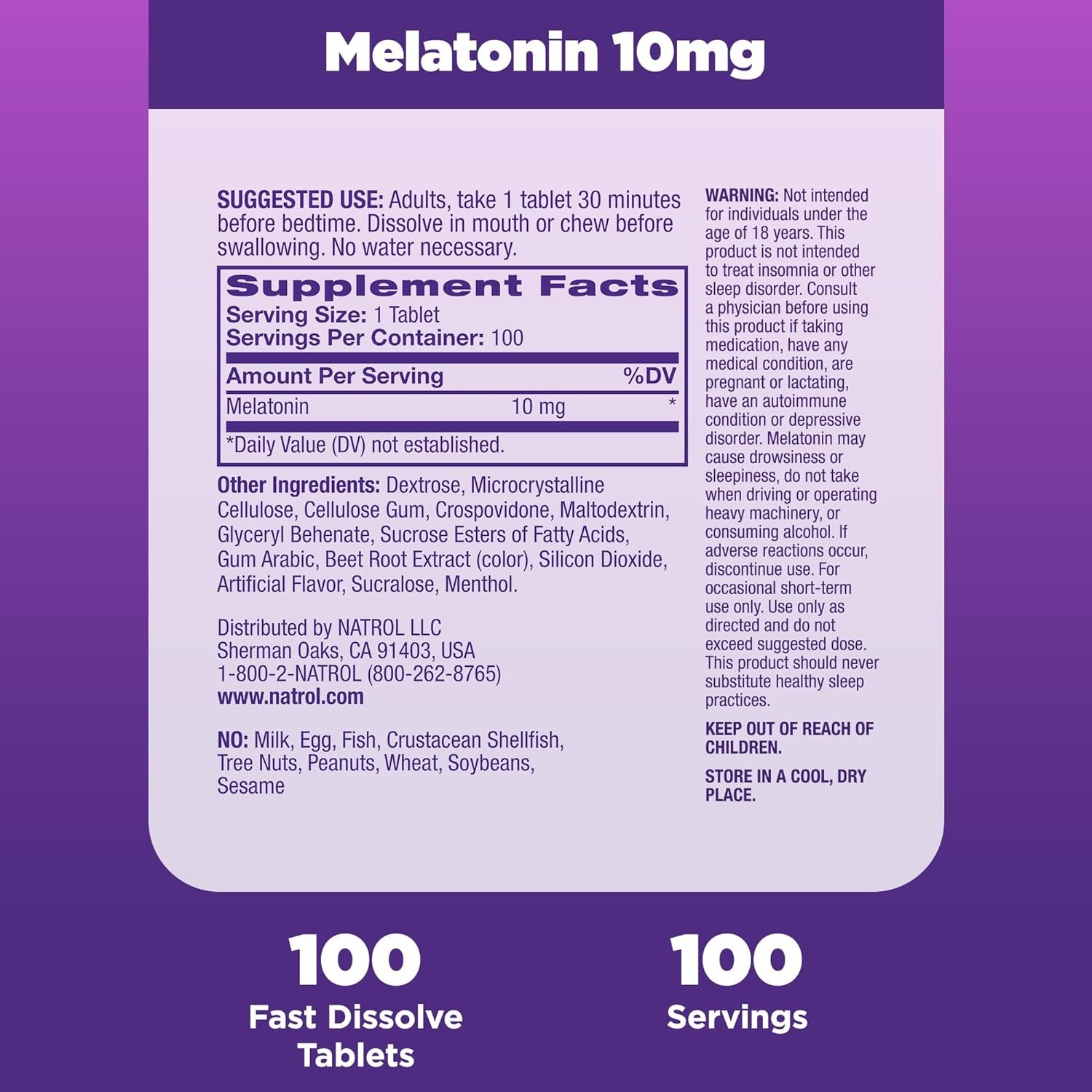 Fast Dissolve Melatonin 10Mg Tablets - Strawberry Flavor, 100 Count, Sleep Support Melatonin Tablets for Adults, 100-Day Supply