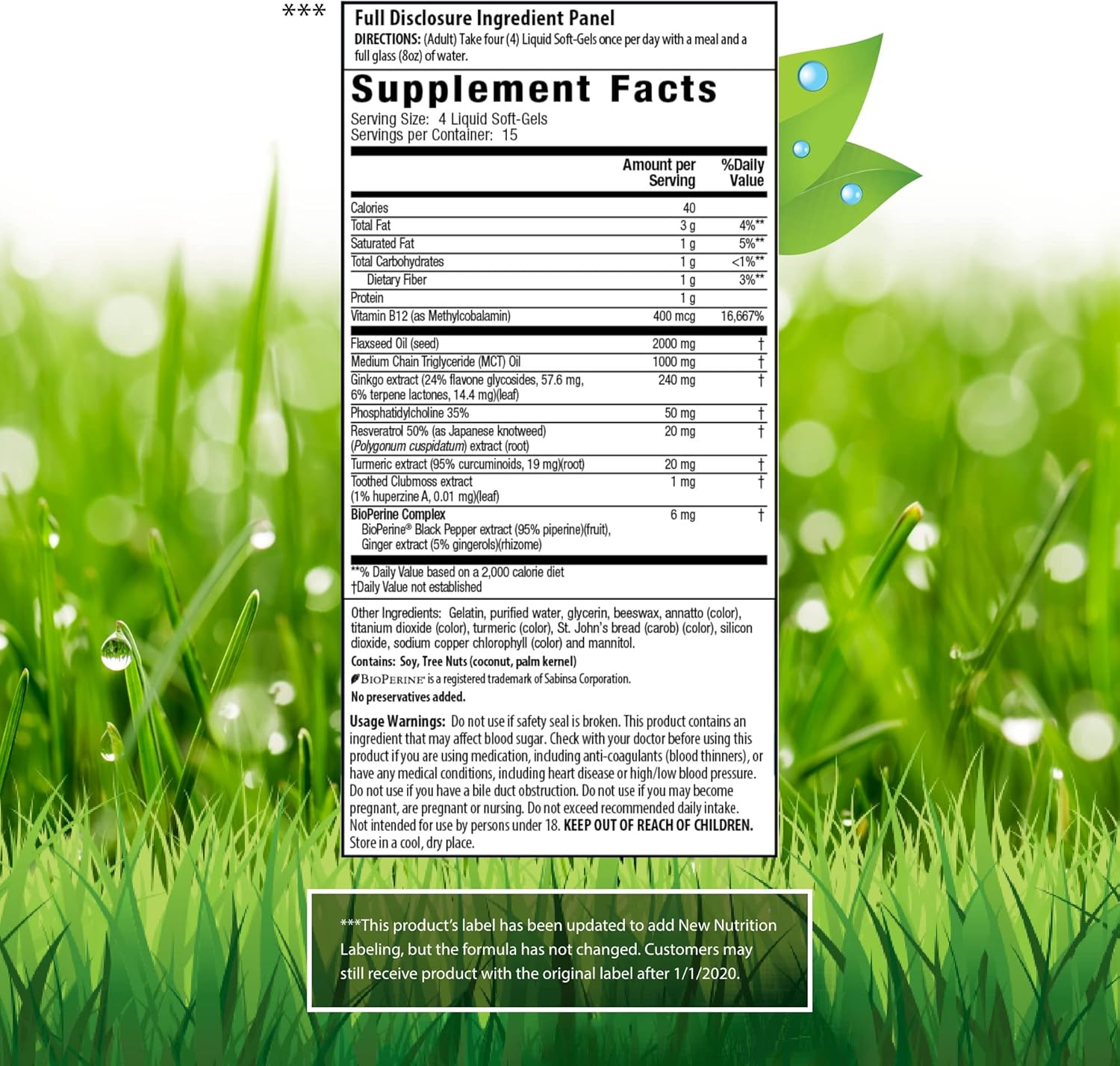 Double-Potency Ginkgo Biloba 240Mg Extra Strength Brain Health Supplement - Enhance Memory, Mental Focus, Alertness, Concentration & Herbal Energy Booster - 60 Liquid Softgels