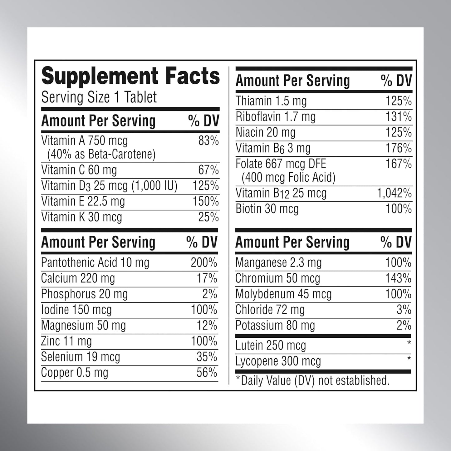 Minis Silver Multivitamin Tablet for Adults 50 Plus, Multimineral Supplement, Vitamin D3, B-Vitamins, Gluten Free, Non-Gmo Ingredients, Supports Memory and Cognition in Older Adults - 320 Ct
