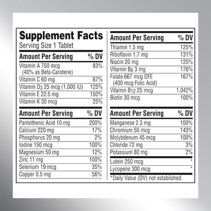 Minis Silver Multivitamin Tablet for Adults 50 Plus, Multimineral Supplement, Vitamin D3, B-Vitamins, Gluten Free, Non-Gmo Ingredients, Supports Memory and Cognition in Older Adults - 320 Ct