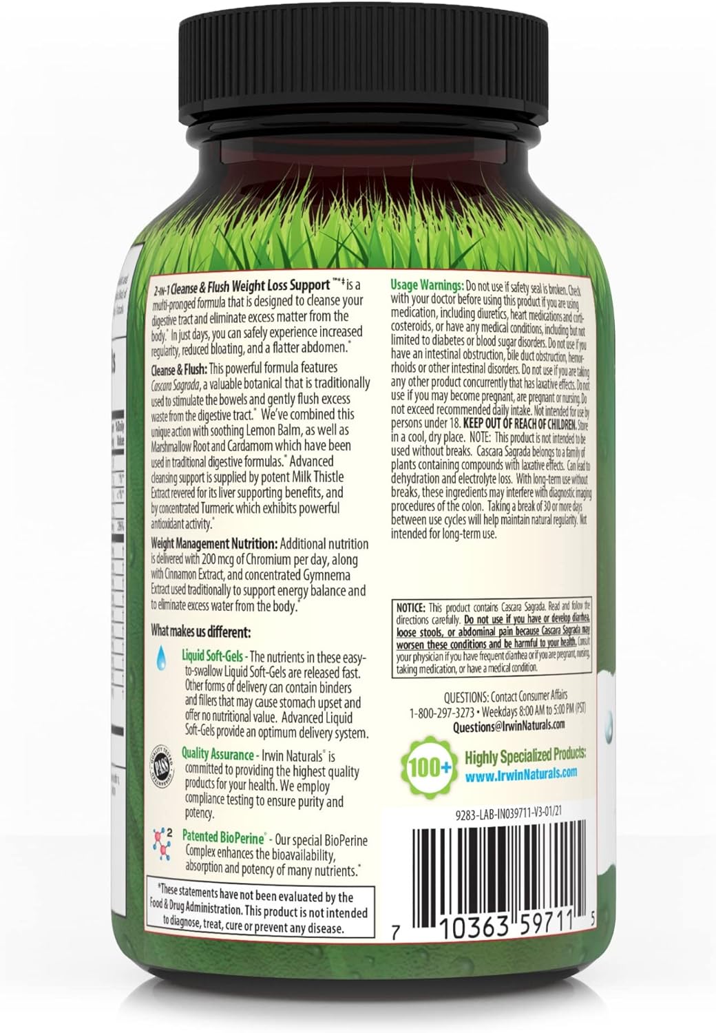 2-In-1 Cleanse & Flush Weight Loss Support - 60 Liquid Soft-Gels - Flushes Digestive Tract & Reduces Bloating - 30 Total Servings