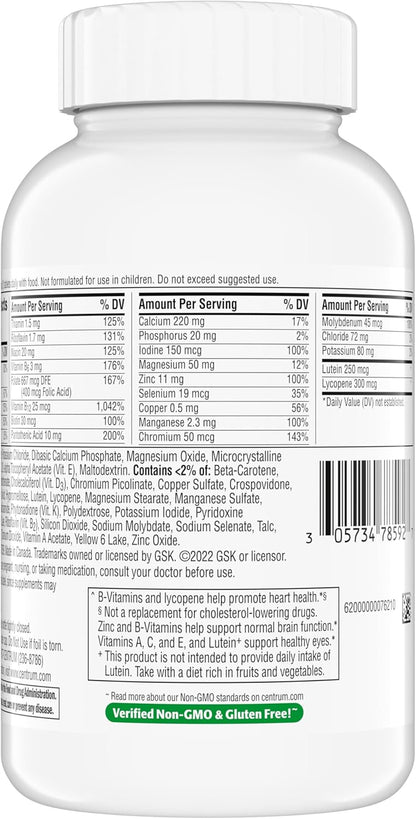 Minis Silver Multivitamin Tablet for Adults 50 Plus, Multimineral Supplement, Vitamin D3, B-Vitamins, Gluten Free, Non-Gmo Ingredients, Supports Memory and Cognition in Older Adults - 320 Ct