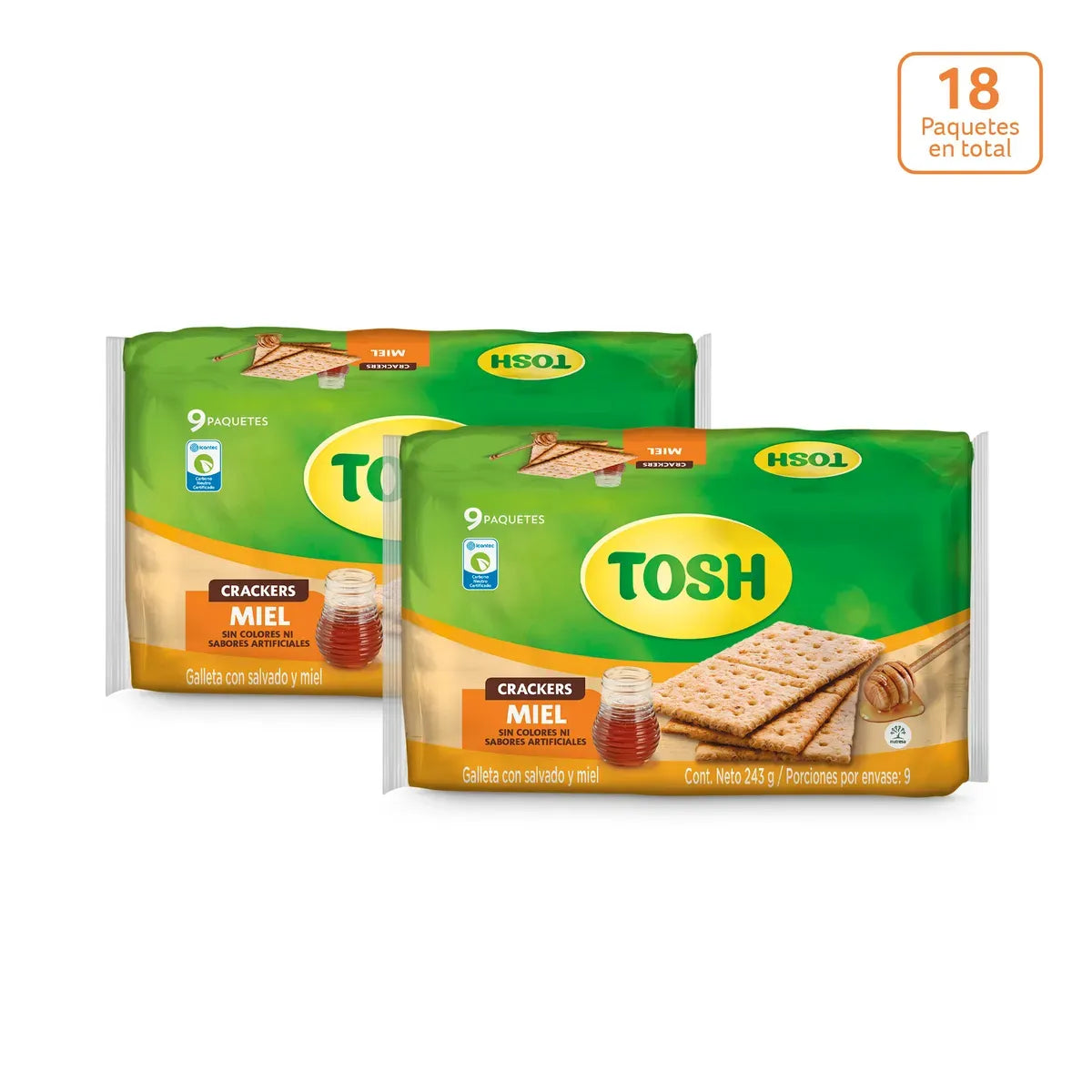 Galletas Crackers Surtidas Tosh Miel, Ajonjolí y Fusión de Cereales x 36unds - N84031