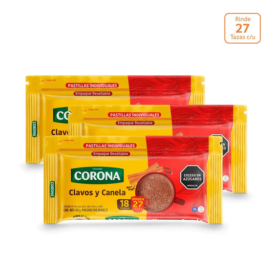 Chocolate Corona clavos y canela x 450g x 18 pastillas c/u x 3 unidades - N84242