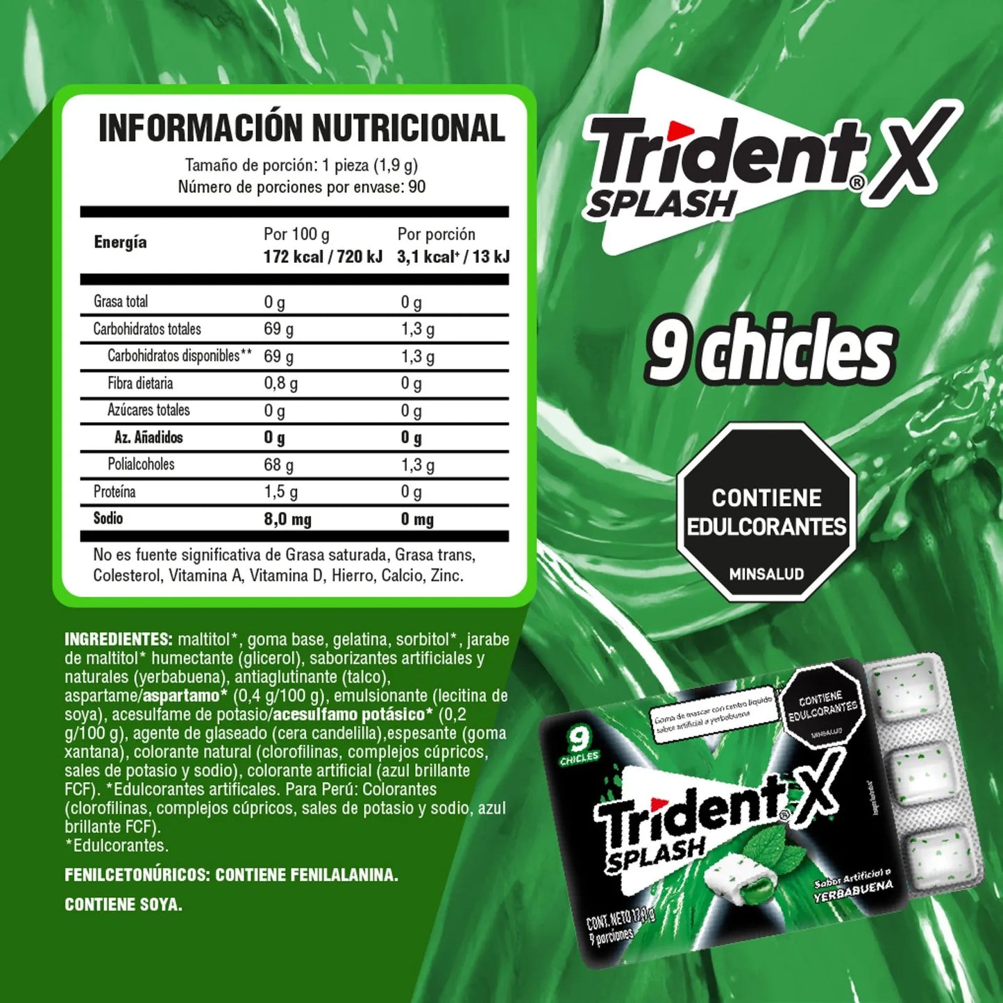 10121-6 Chicle Trident® X Splash Yerbabuena 9 Chicles