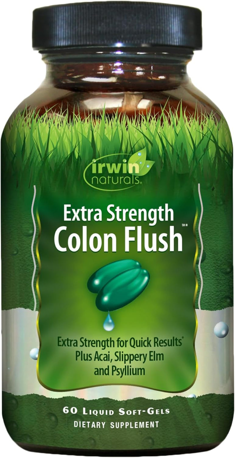 Extra Strength Colon Flush Quick & Powerful Digestive + Constipation Support Supplement with Psyllium, Acai, Triphala + Soothing Botanicals - 60 Liquid Softgels