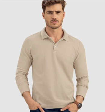 Camiseta tipo polo manga larga con logo bordado en frente