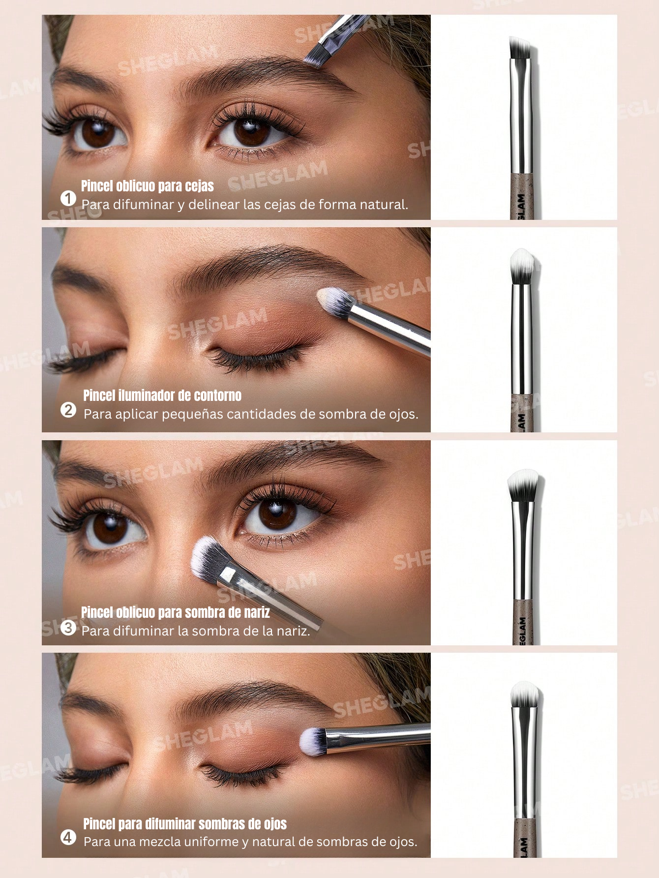 SHEGLAM Glam Fam - Juego de 8 brochas de maquillaje sintéticas