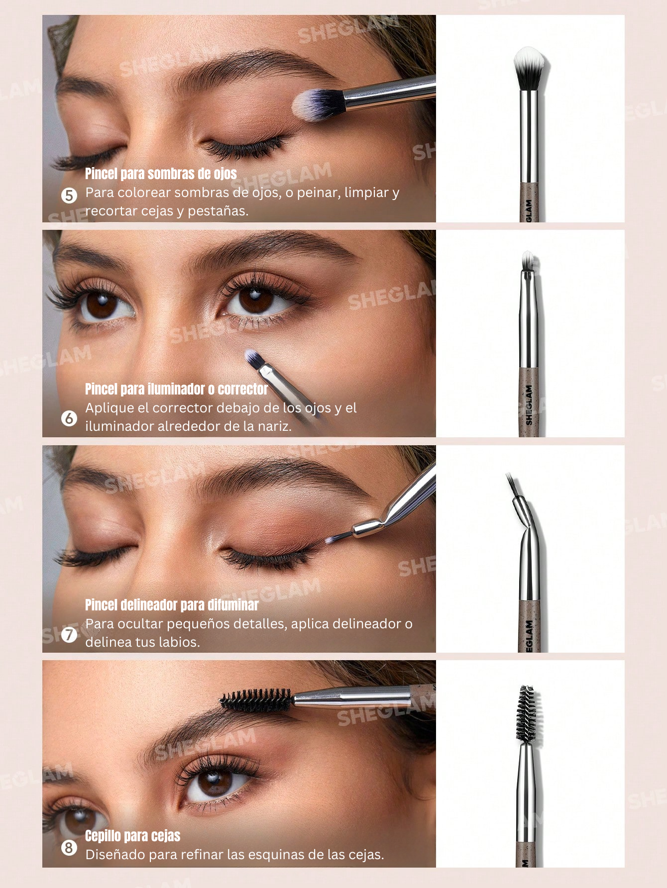 SHEGLAM Glam Fam - Juego de 8 brochas de maquillaje sintéticas