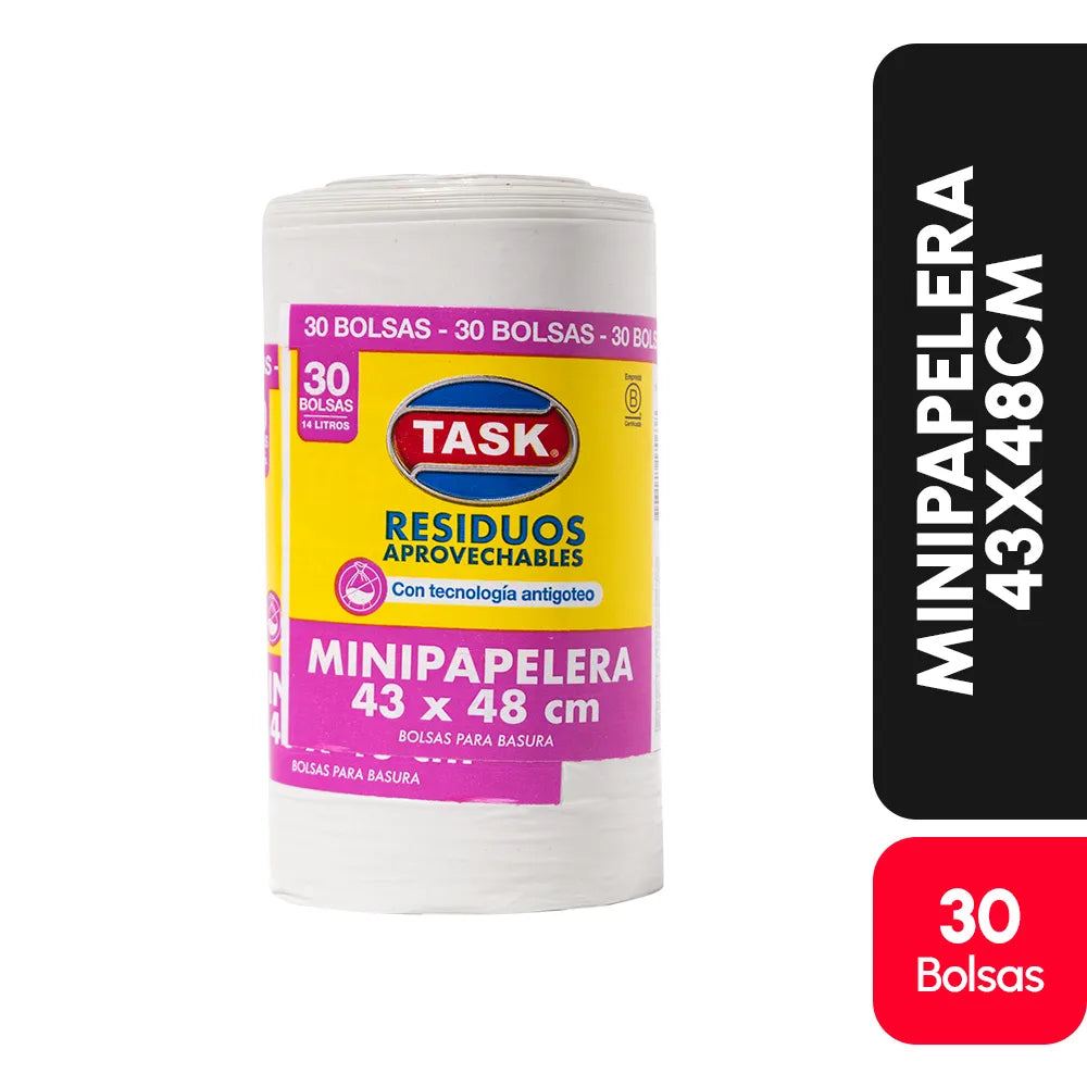 🗑️ Rollo Bolsas de Basura Task Minipapelera 43 x 48 cm – 30 Unidades
