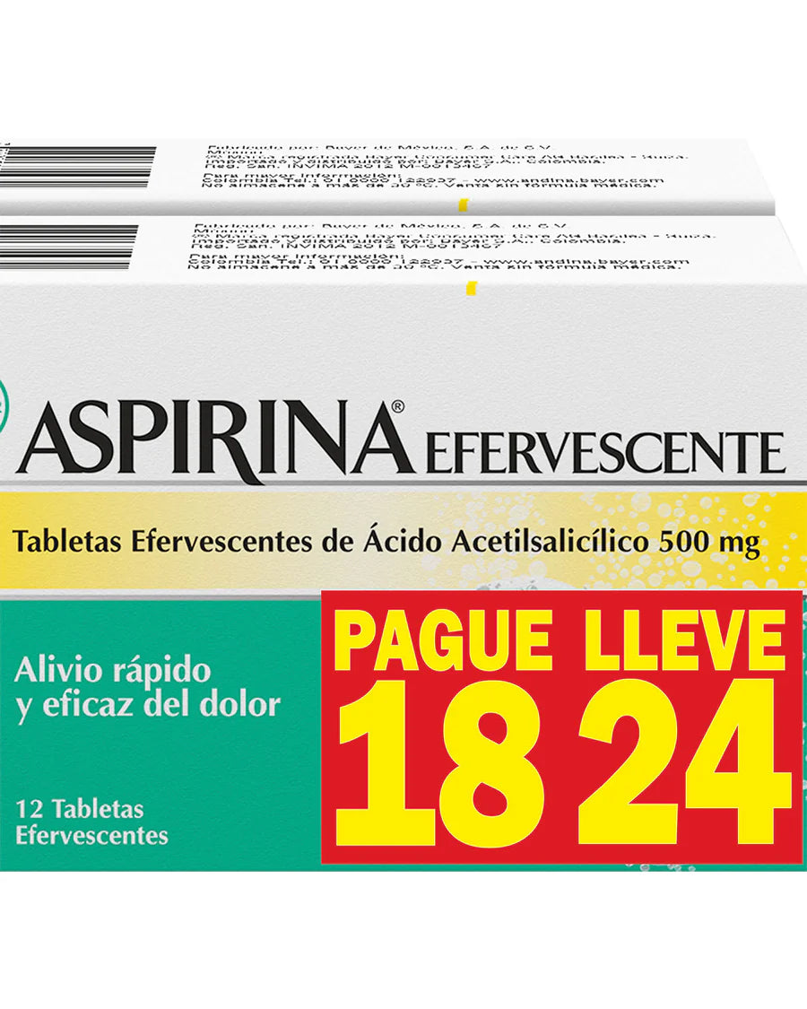 Aspirina® Efervescente Pague 18 Lleve 24 tab