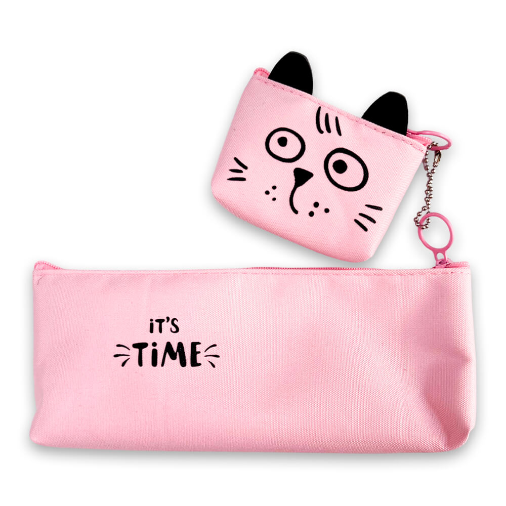 13101-4 🐱💖 CARTUCHERA GRAFITOS GATITO CUTE – Modelo 123222 con Monedero de Orejitas (Acetato)