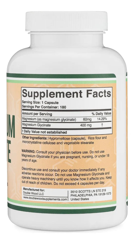 Magnesium Glycinate 400Mg, 180 Capsules (Vegan Safe, Third Party Tested, Gluten Free, Non-Gmo) High Absorption Magnesium by