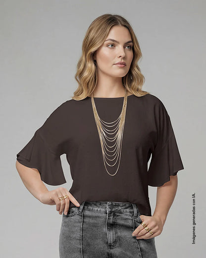 6814 👑✨ Blusa Manga Corta con Boleros y Cuello Alto REF F6627