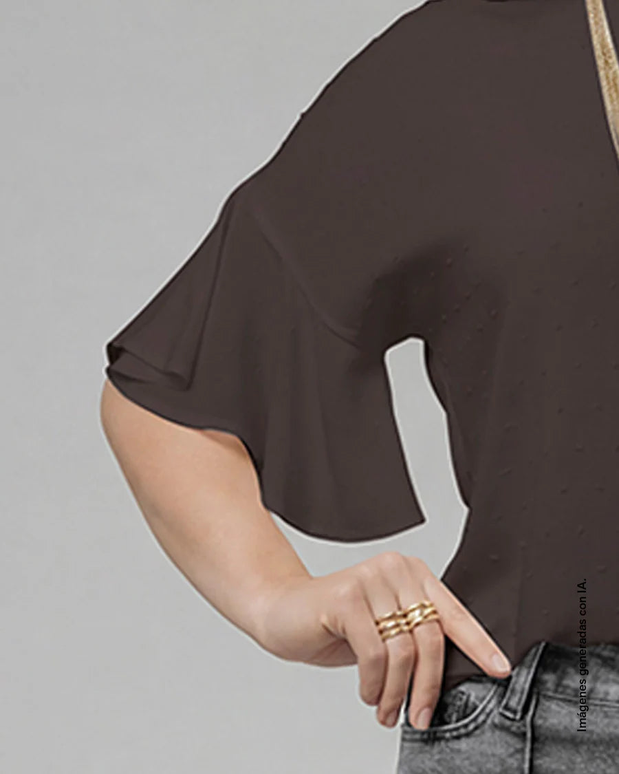 6814 👑✨ Blusa Manga Corta con Boleros y Cuello Alto REF F6627