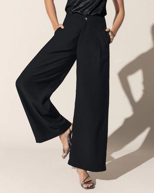 Pantalón bota ancha con prenses decorativos en frente - F7131