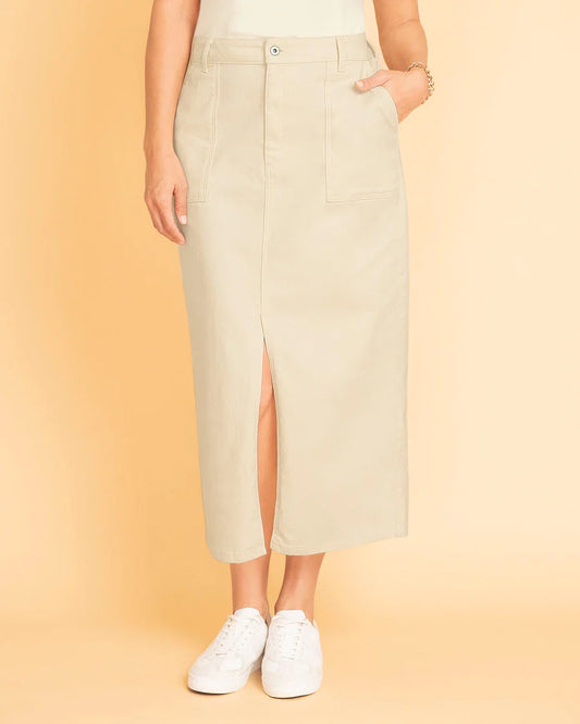 Falda larga en denim con abertura asimétrica en frente - F7216M