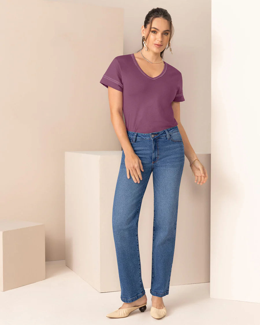 Camiseta con detalle de escalerilla en cuello y mangas - L F7318