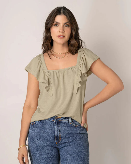 Blusa manga corta con bolero sobrepuesto - F7326