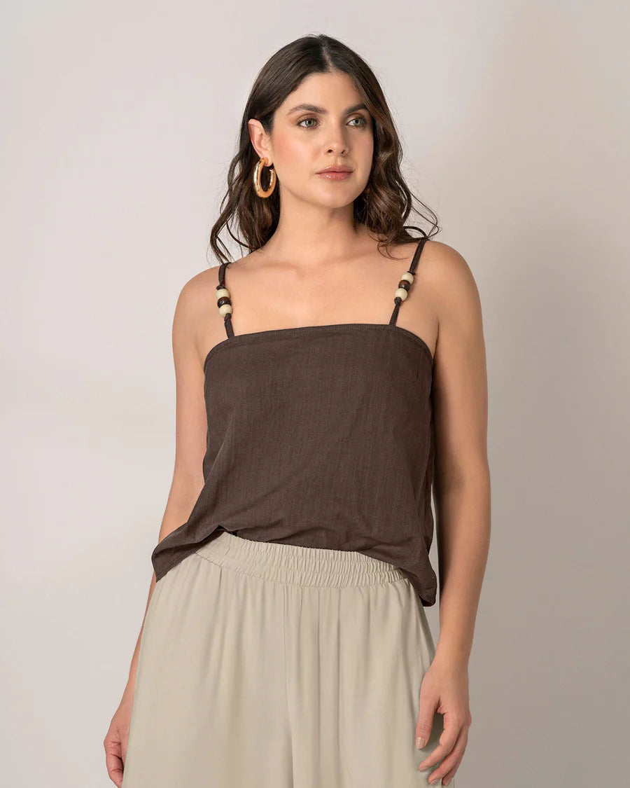 Blusa de tiritas con apliques en madera - F7327