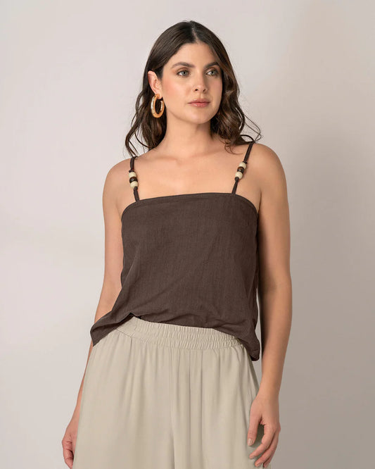 Blusa de tiritas con apliques en madera - F7327