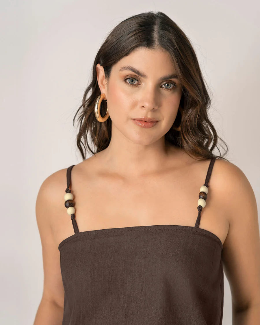 Blusa de tiritas con apliques en madera - F7327