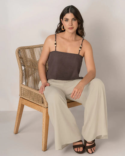 Blusa de tiritas con apliques en madera - F7327