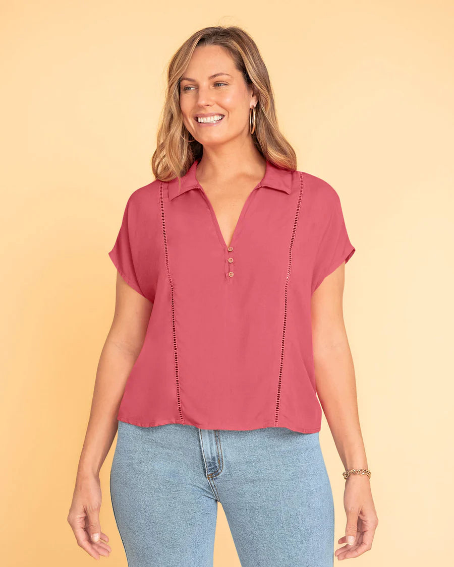 Blusa manga corta con detalle tejido en frente - REF F7333