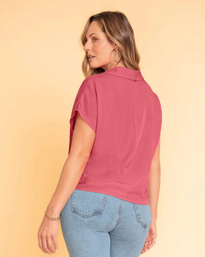 Blusa manga corta con detalle tejido en frente - REF F7333