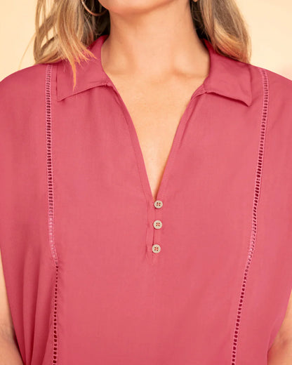 Blusa manga corta con detalle tejido en frente - REF F7333