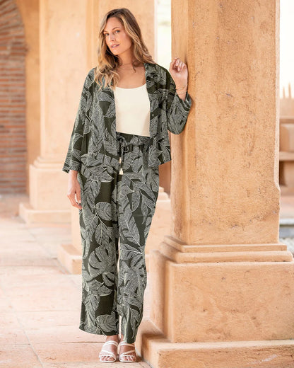 Blusa manga 3/4 estampada con botones en frente - L F7336