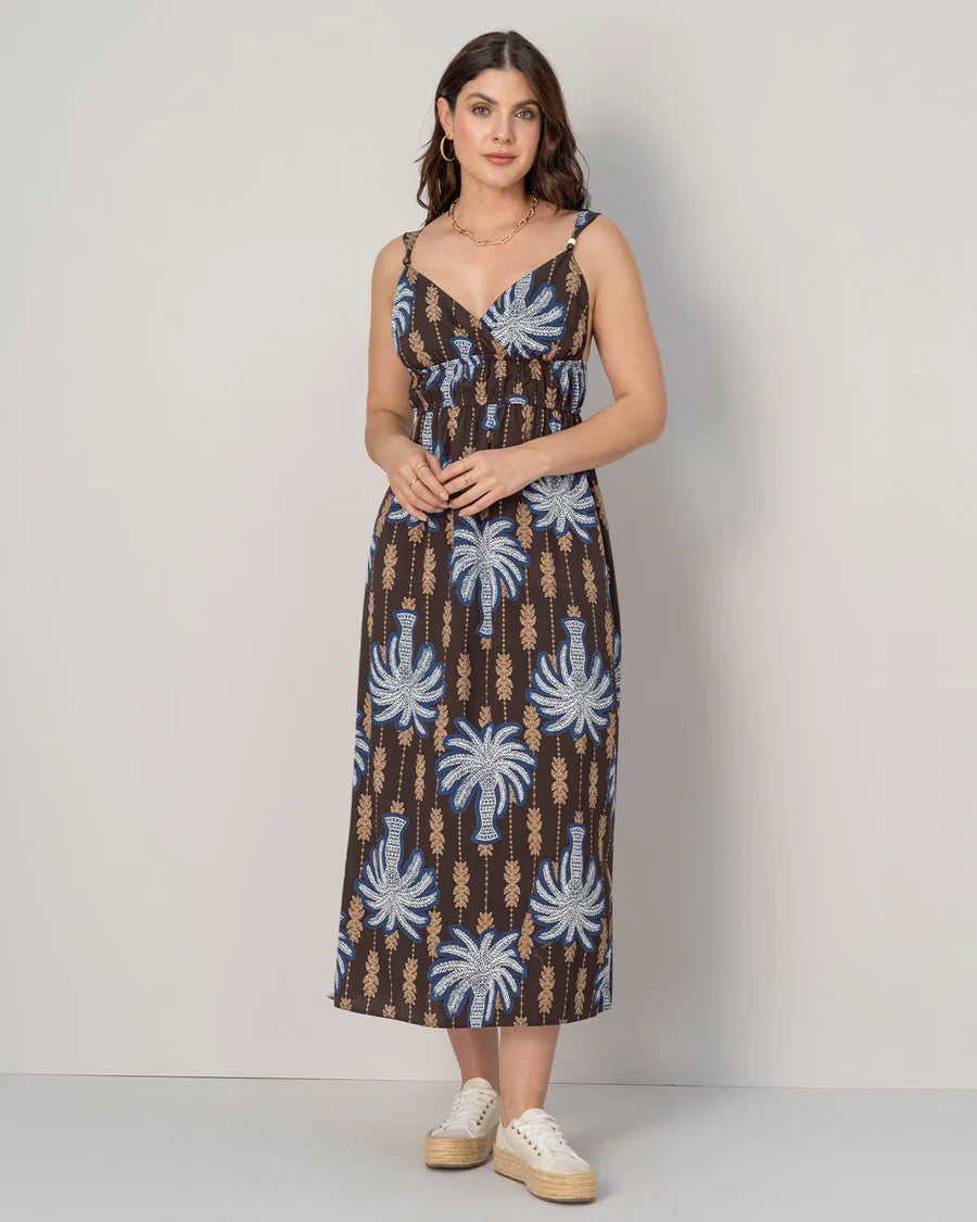 Vestido midi estampado de escote en V - F7341