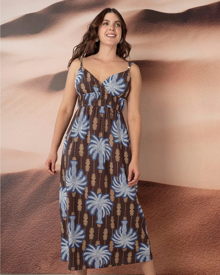 Vestido midi estampado de escote en V - F7341