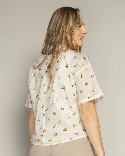 Blusa estampada tela tipo lino - F7348