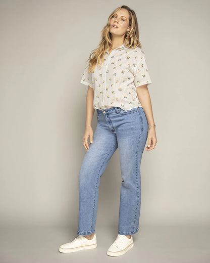 Blusa estampada tela tipo lino - F7348