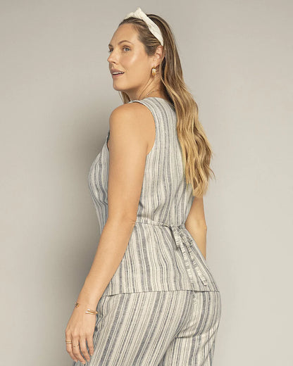 Chaleco estampado tipo lino - F7349