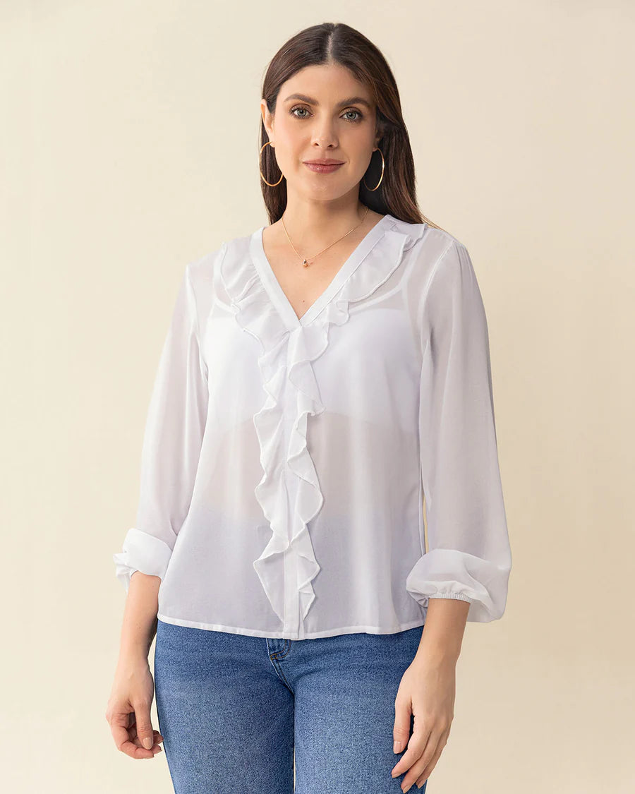 Blusa manga larga con transferencia y boleros - LF7362