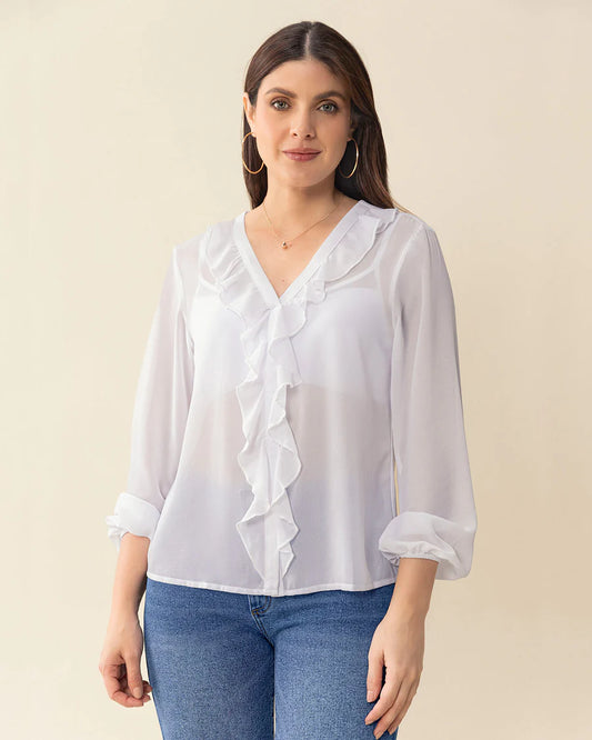 Blusa manga larga con transferencia y boleros - LF7362