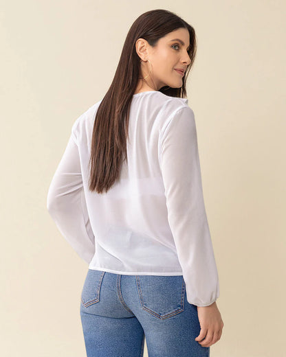 Blusa manga larga con transferencia y boleros - LF7362