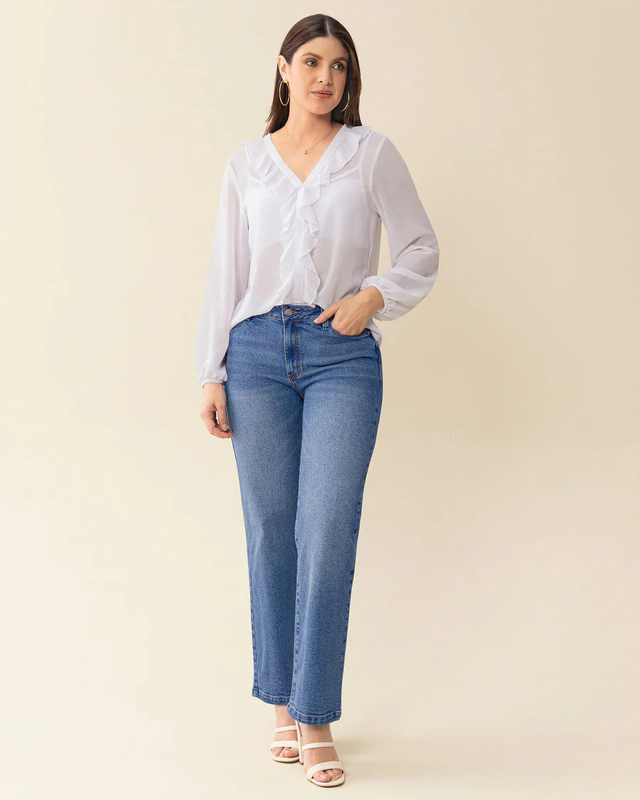 Blusa manga larga con transferencia y boleros - LF7362