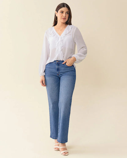 Blusa manga larga con transferencia y boleros - LF7362